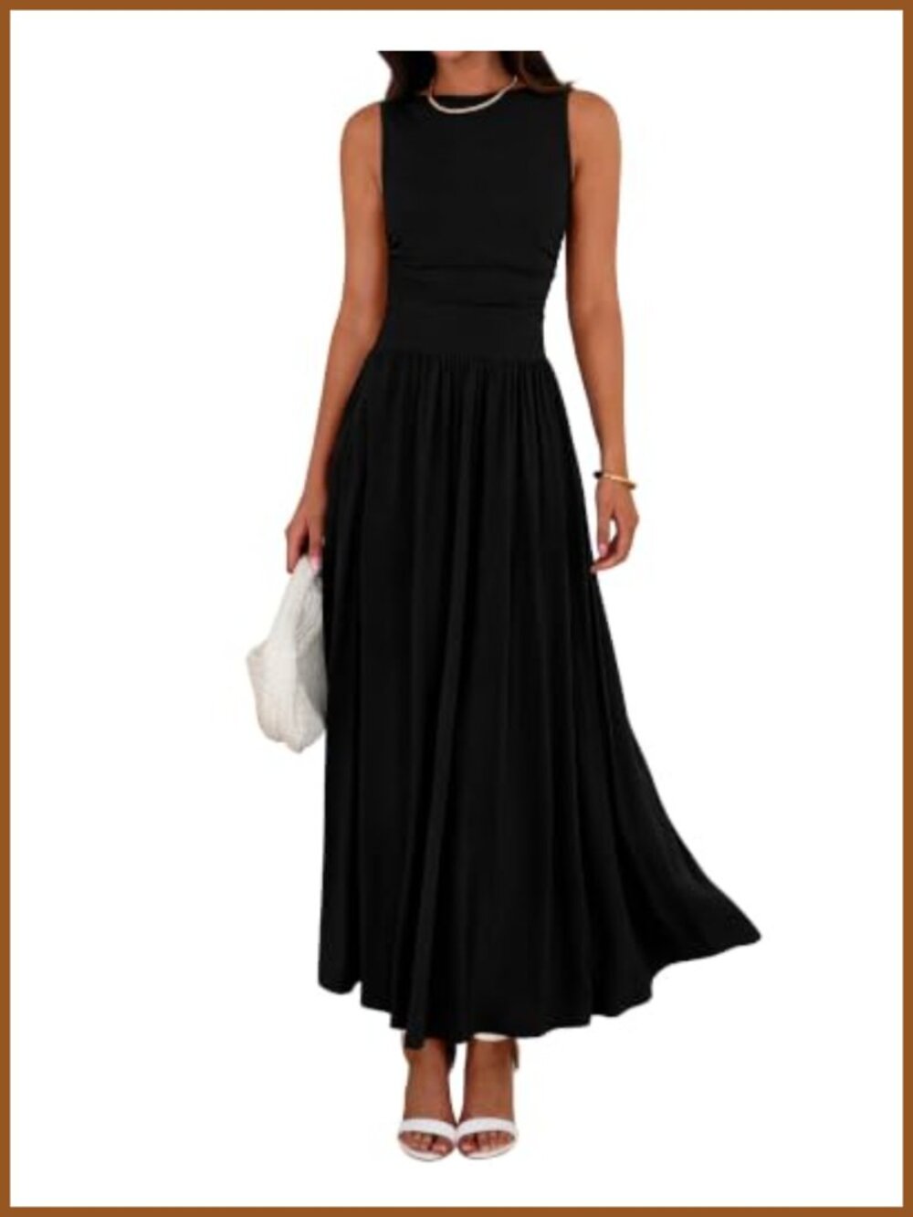 Sleeveless Ruched High Waist Maxi Tank Dress with Pockets A-Line